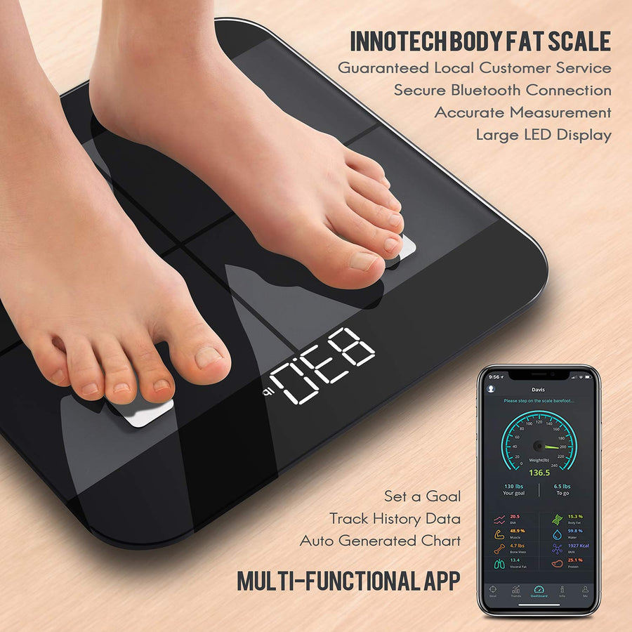 Innotech Smart Bluetooth Body Fat Scale Digital Bathroom Weight Weighing  Scales Body Composition BMI Analyzer & Health Monitor with Free APP